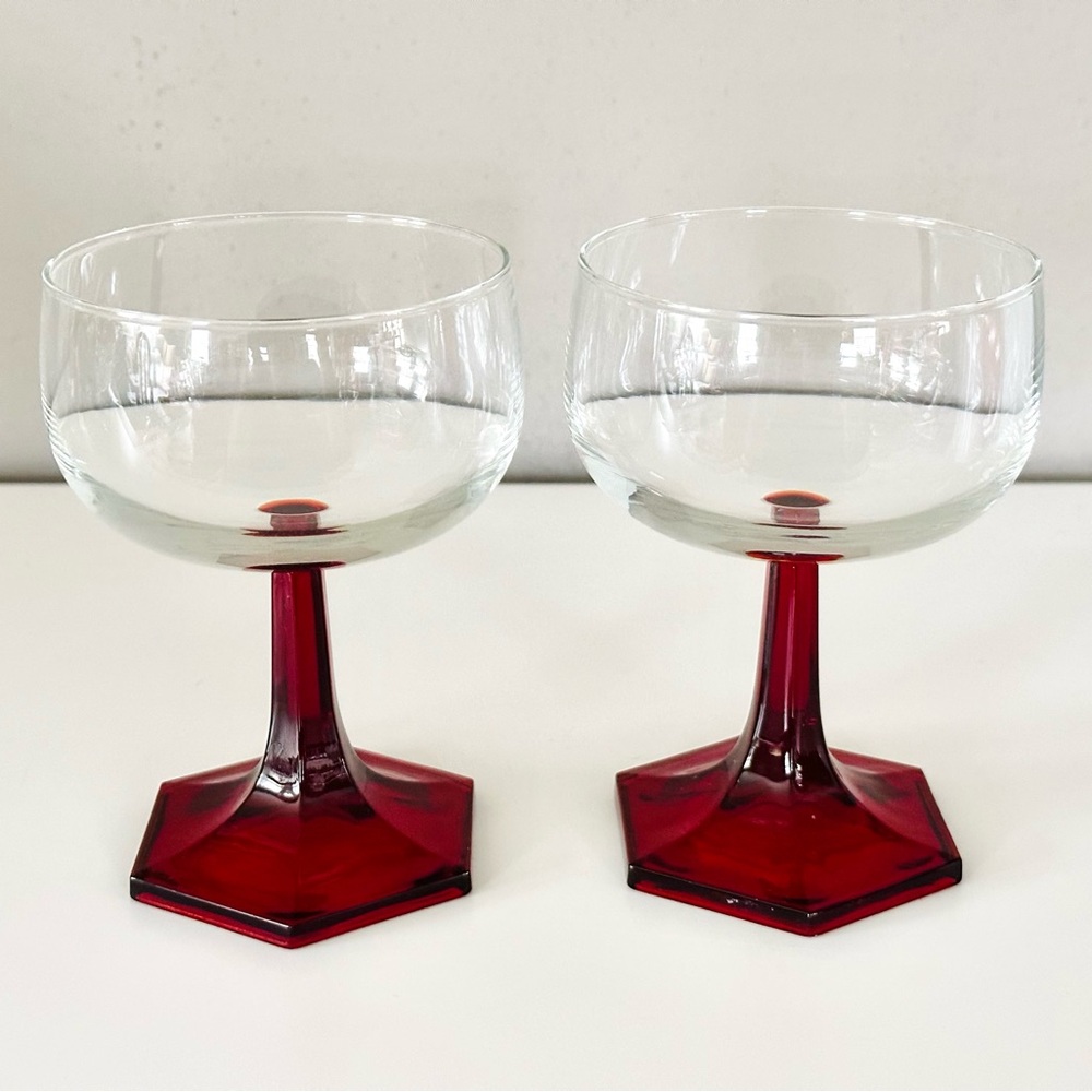 Vintage Luminarc cadmium ruby red glasses